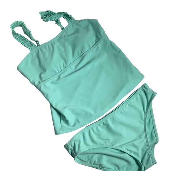 Raisins Girls Green Ruffle Straps Tulum Cami And Bikini Bottom Set Size 16 NWT - Picture 1 of 6